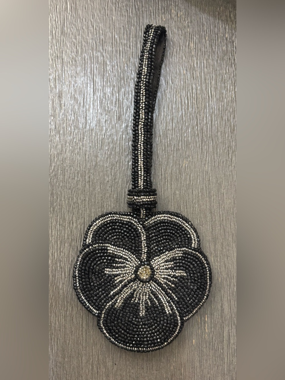 Source Unknown Black & Silver Beaded Floral Wristlet Charm